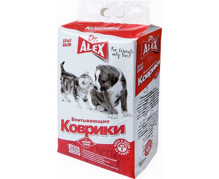 Коврики впитывающие д/жив.Dr.  ALEX 60*90cм 15шт