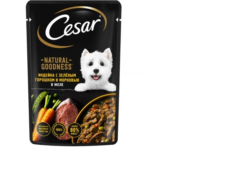 Cesar пауч Natural Goodness индейка с зеленым горошком и морковью в желе