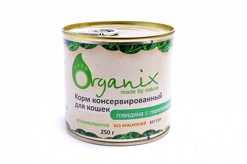 Organix Консервы для кошек говядина с перепелкой