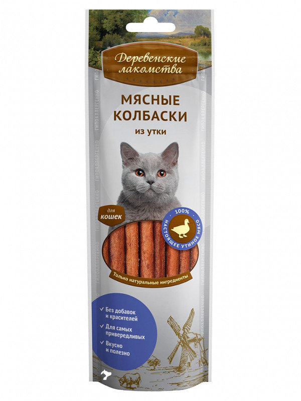 Деревенские лакомства Мясные колбаски из утки д/кошек 45г