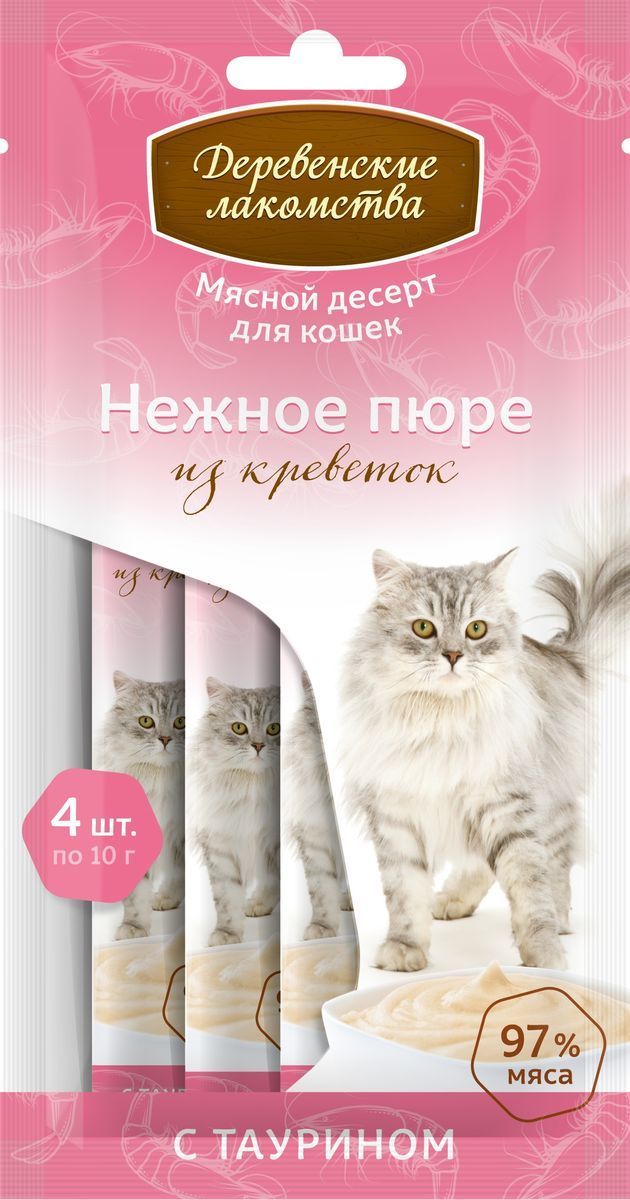 Деревенские лакомства д/кош нежное пюре из креветок 4*10 г