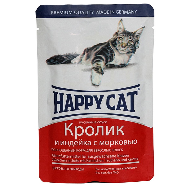 Happy Cat пауч д/кош кролик/индейка/морковь соус