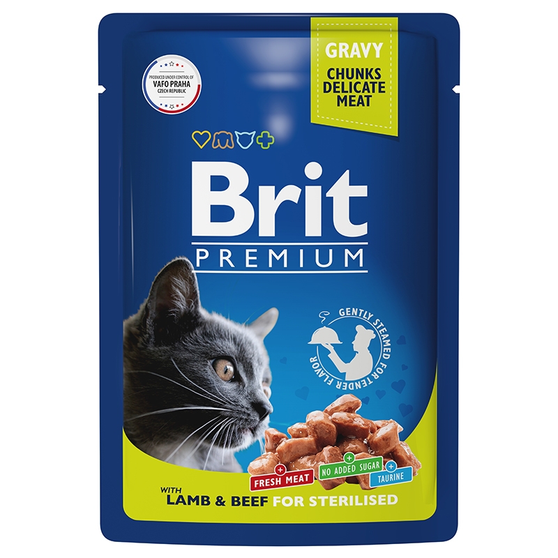 BRIT Premium влаж. д/стерил.кош ягненок/говядина соус
