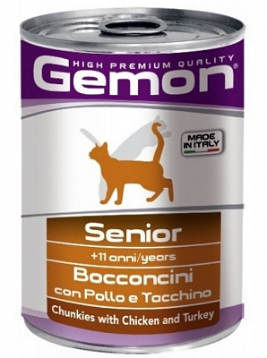 Gemon конс. Senior Cat 11+ years кусочки курицы с индейкой