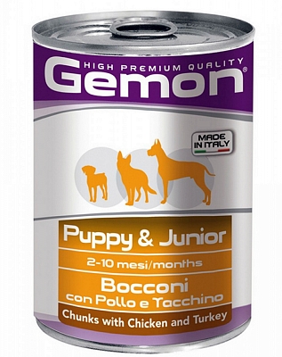 Gemon Dog конс. Puppy & Junior кусочки курицы с индейкой