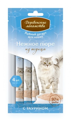 Деревенские лакомства д/кош нежное пюре из тунца 4*10 г