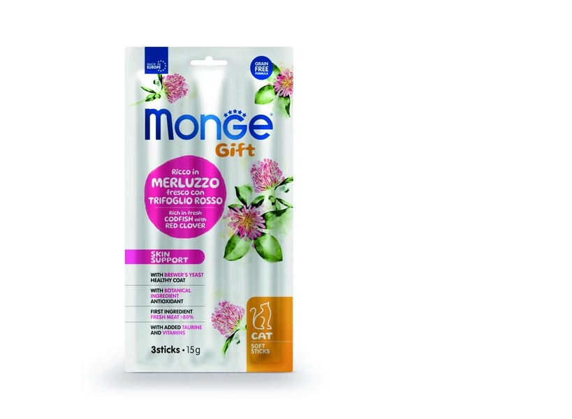 Monge Gift Skin Support Мягкие палочки д/кош с треской и красным клевером