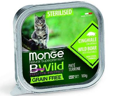 Monge BWild GF Adult Sterilised Cat лам. кабан с овощами